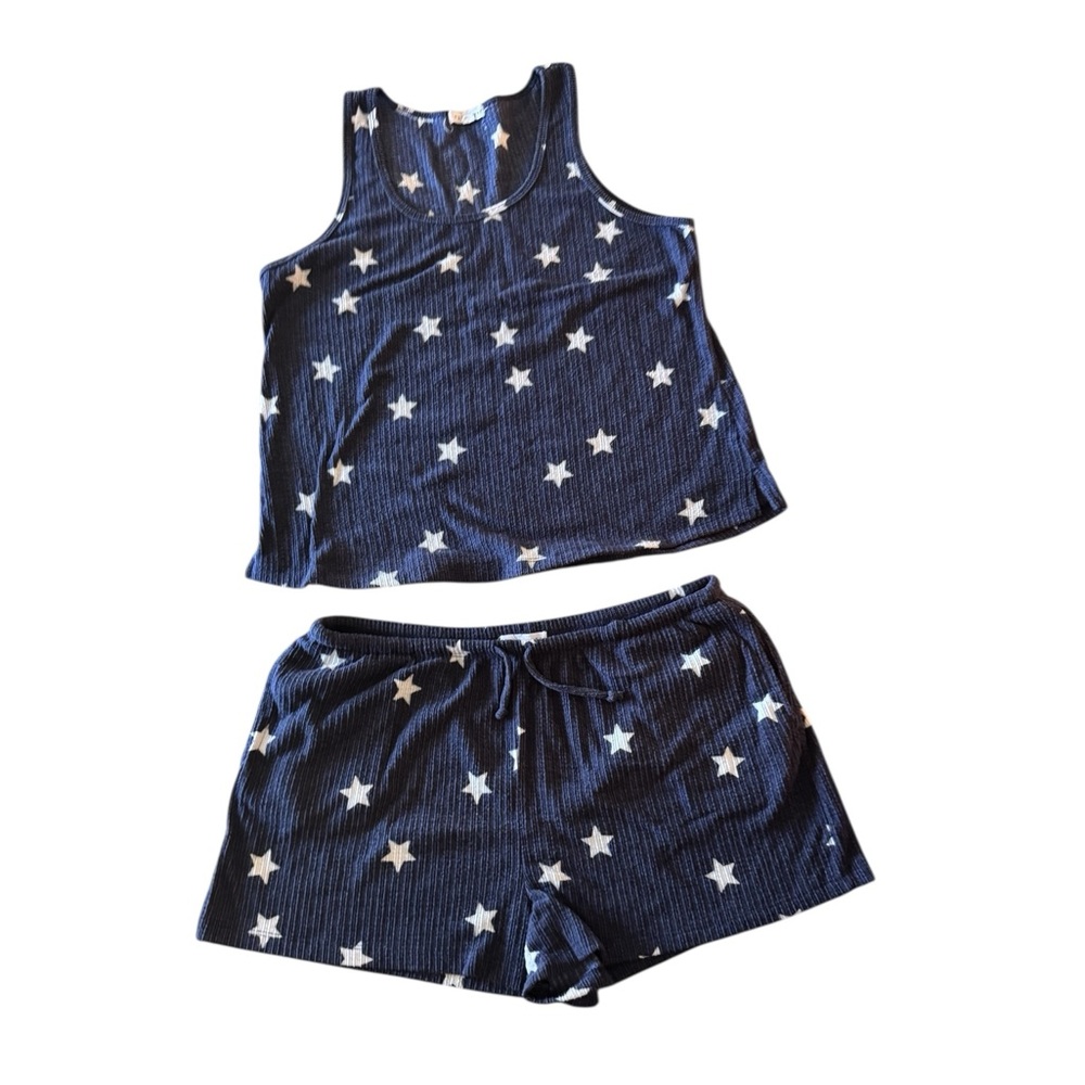 Socialite Blue and White Star Print Pajama Set Size XL Shorts & Sleeveless Top - Picture 3 of 16